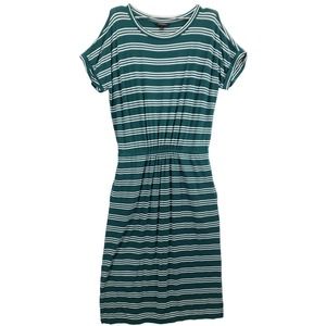 Banana Republic Shirt Dress Womens Large Green White Striped Short Sleeve Maxi